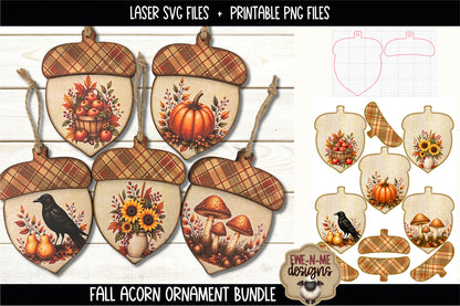 Fall Autumn Acorn Ornament Bundle | Laser Cut SVG File + Printable PNG Files