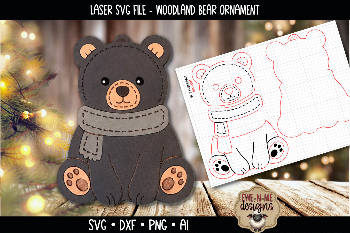 Woodland Bear Ornament | Laser Cut SVG File