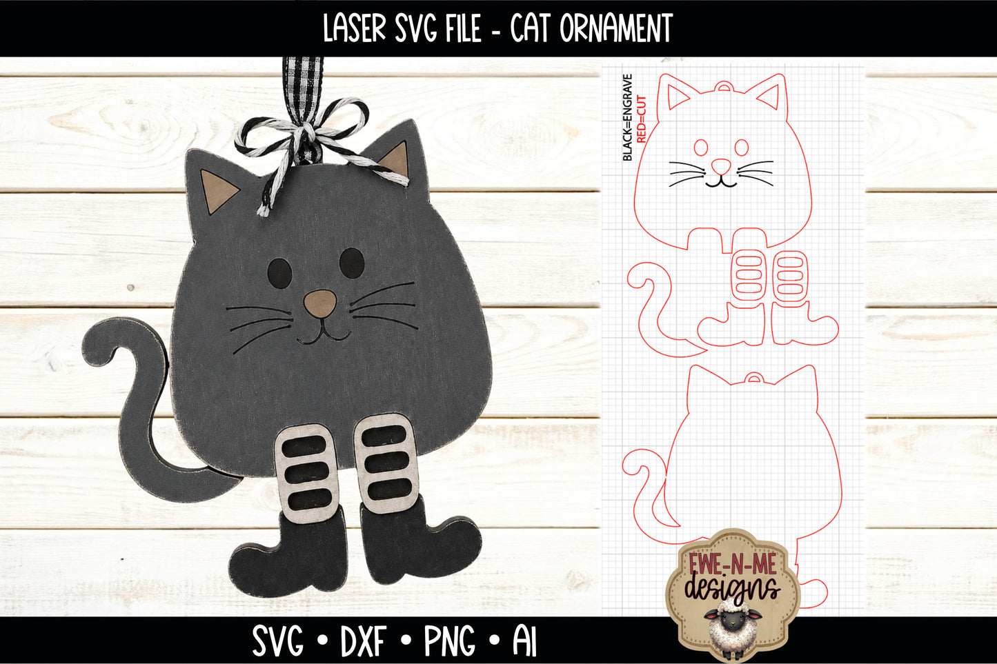 Layered Cat Ornament | Laser Cut SVG File
