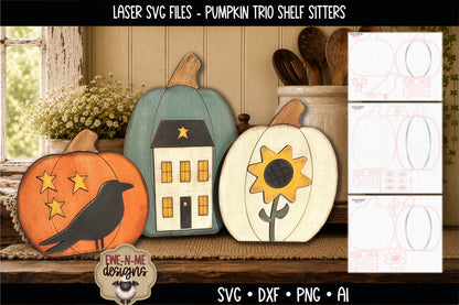 Primitive Pumpkin Shelf Sitter Trio | Laser Cut SVG Files