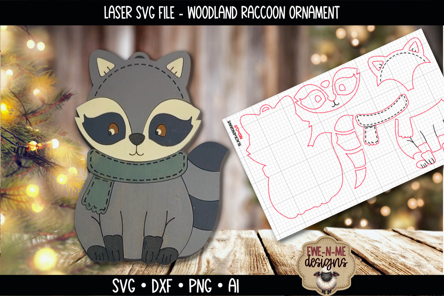 Woodland Raccoon Ornament | Laser Cut SVG File