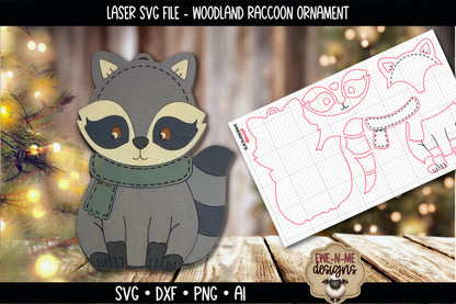 Woodland Raccoon Ornament | Laser Cut SVG File