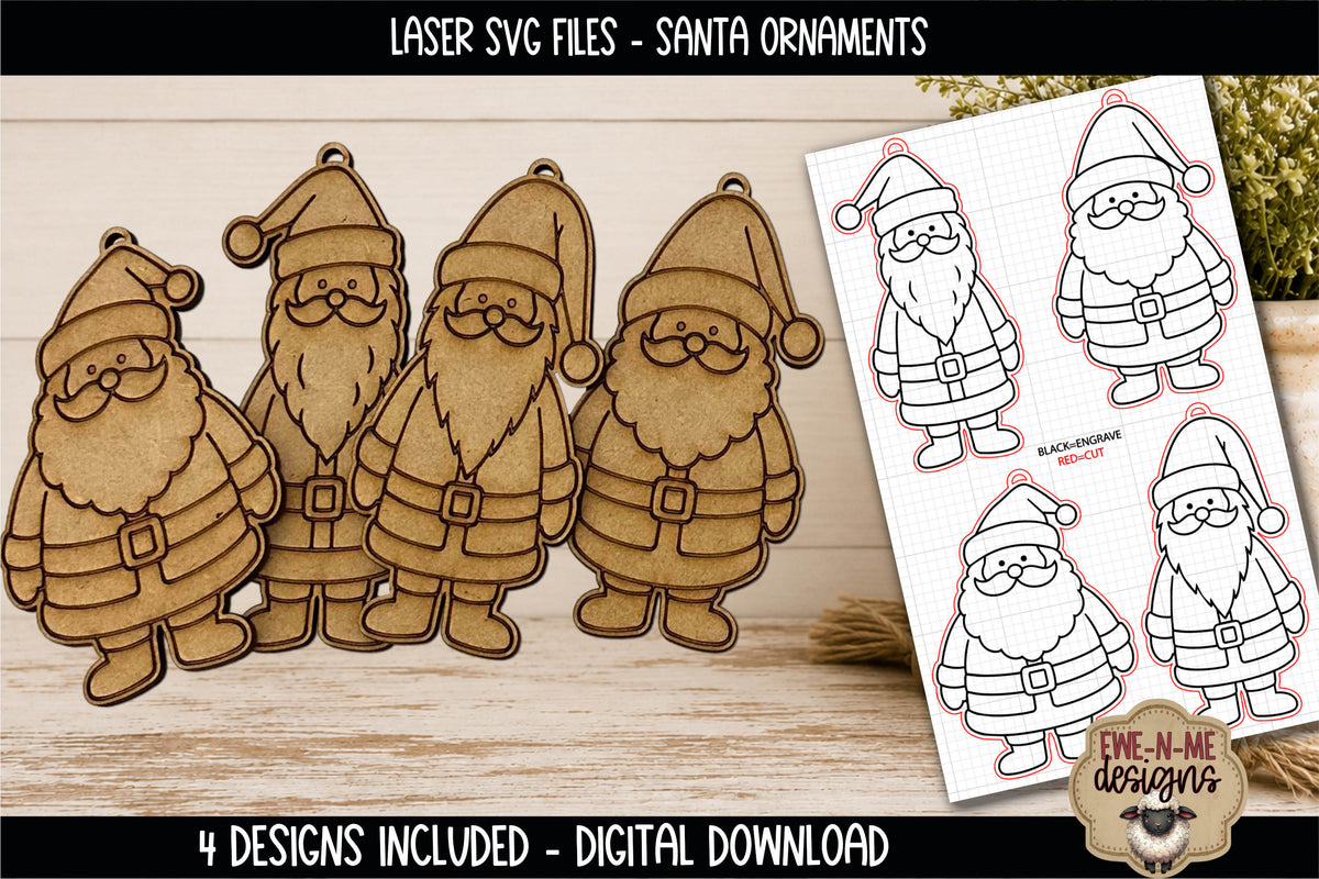 Santa Ornaments | 4 Laser Cut SVG Files