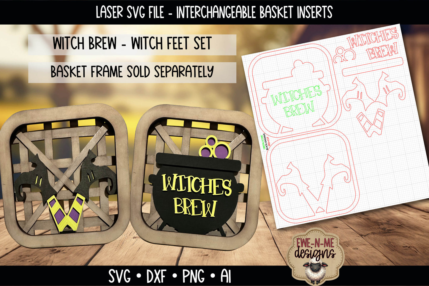 Interchangeable Tobacco Basket Inserts - Halloween Witch Feet, Witches Brew | Laser Cut SVG File
