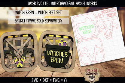 Interchangeable Tobacco Basket Inserts - Halloween Witch Feet, Witches Brew | Laser Cut SVG File