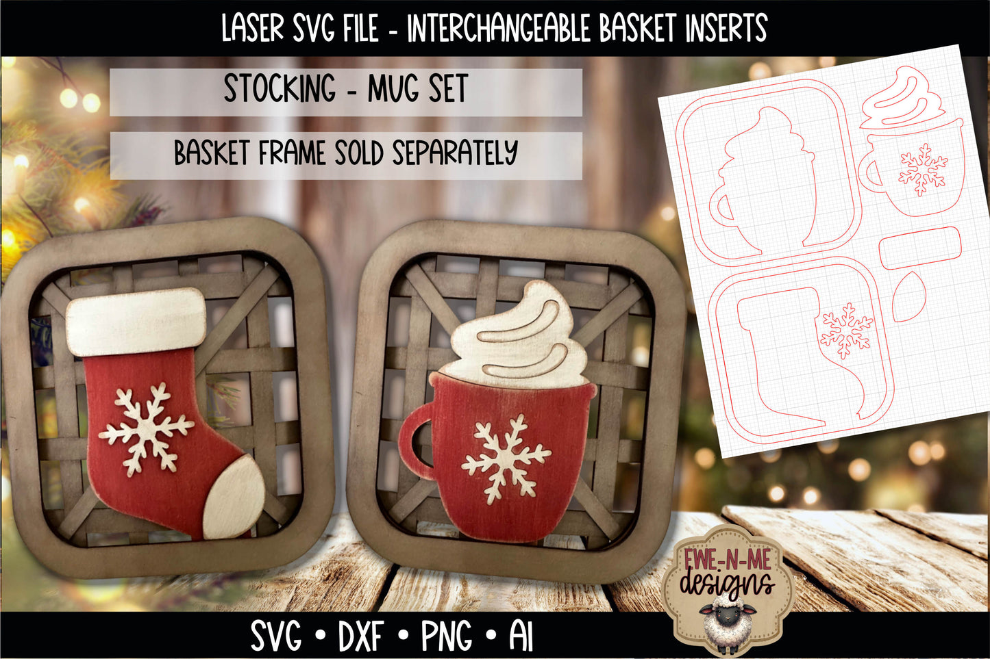 Interchangeable Tobacco Basket Inserts - Stocking Cocoa Mug | Laser Cut SVG File