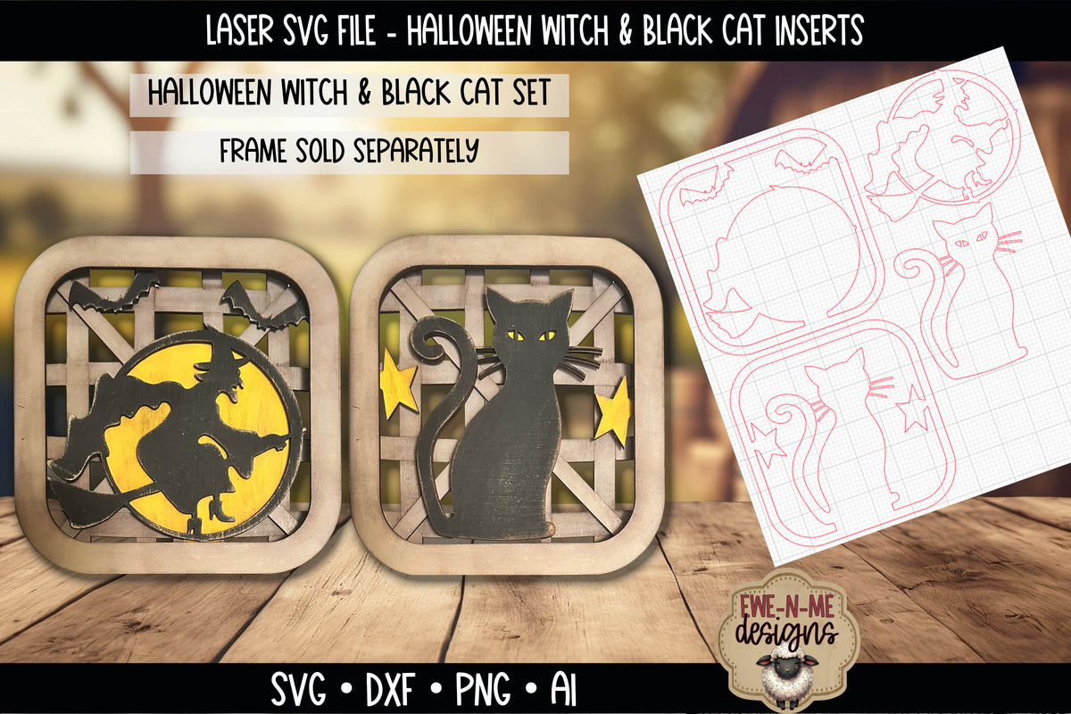 Interchangeable Tobacco Basket Inserts - Halloween Witch - Black Cat | Laser Cut SVG File (Copy)