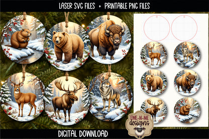 Northwoods Animal Ornament Bundle | Laser Cut SVG File + Printable PNG Files with Bonus Sticker File
