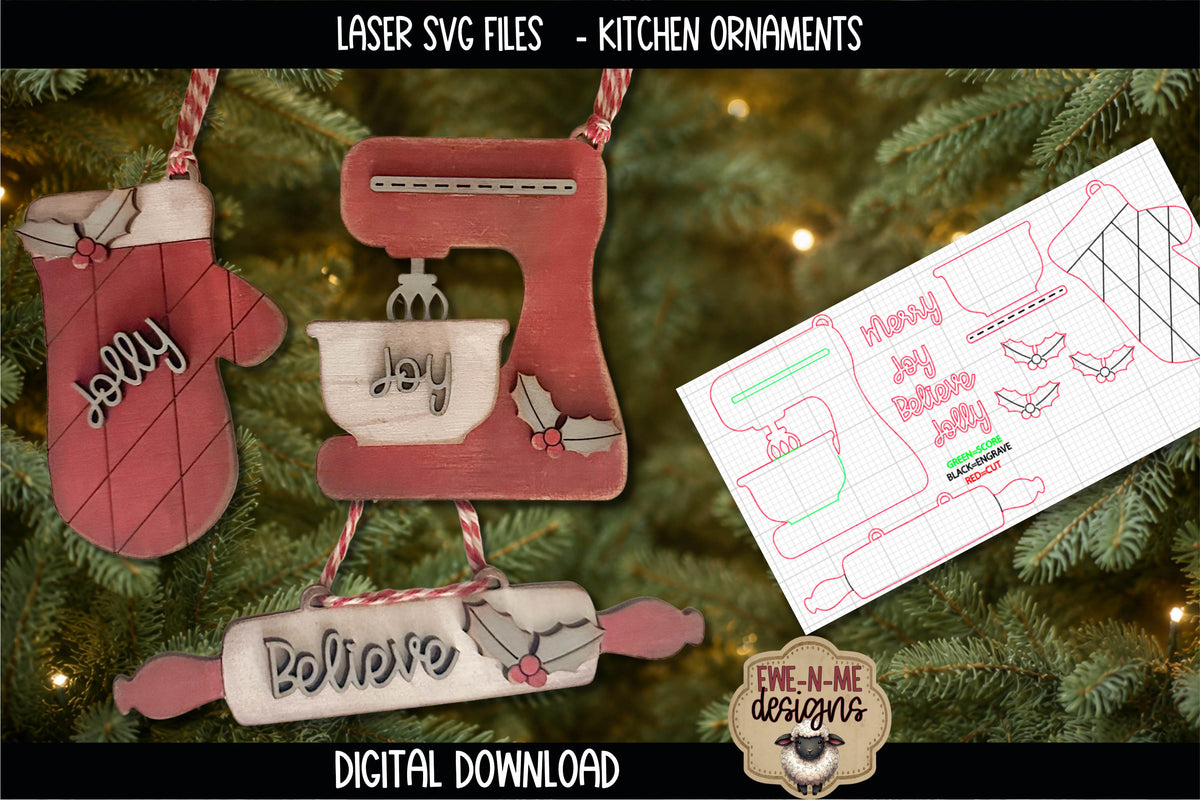 Christmas Kitchen Ornament Bundle | Laser Cut SVG Files