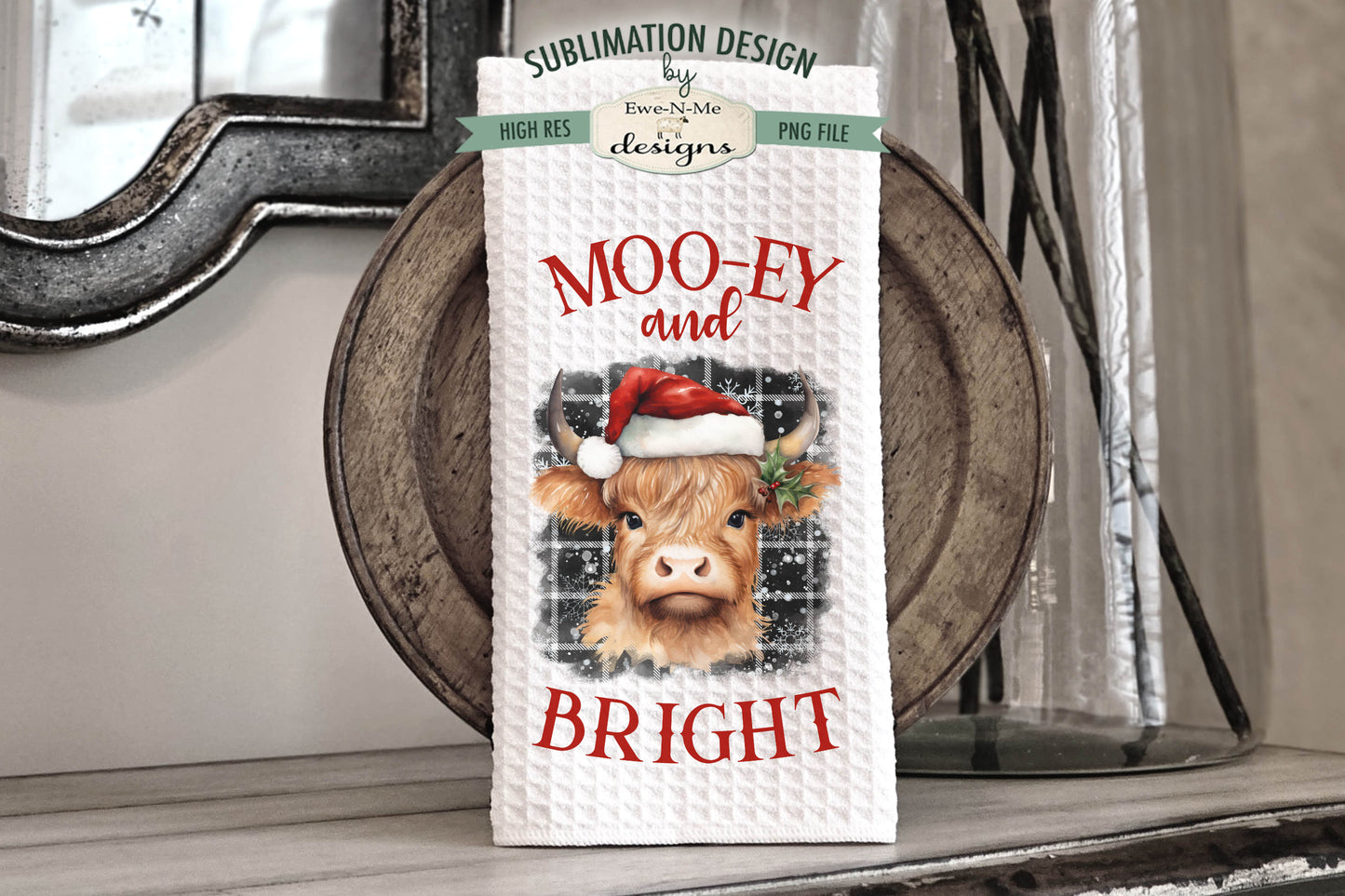 Christmas Highland Cow - Kitchen Towel Sublimation Designs