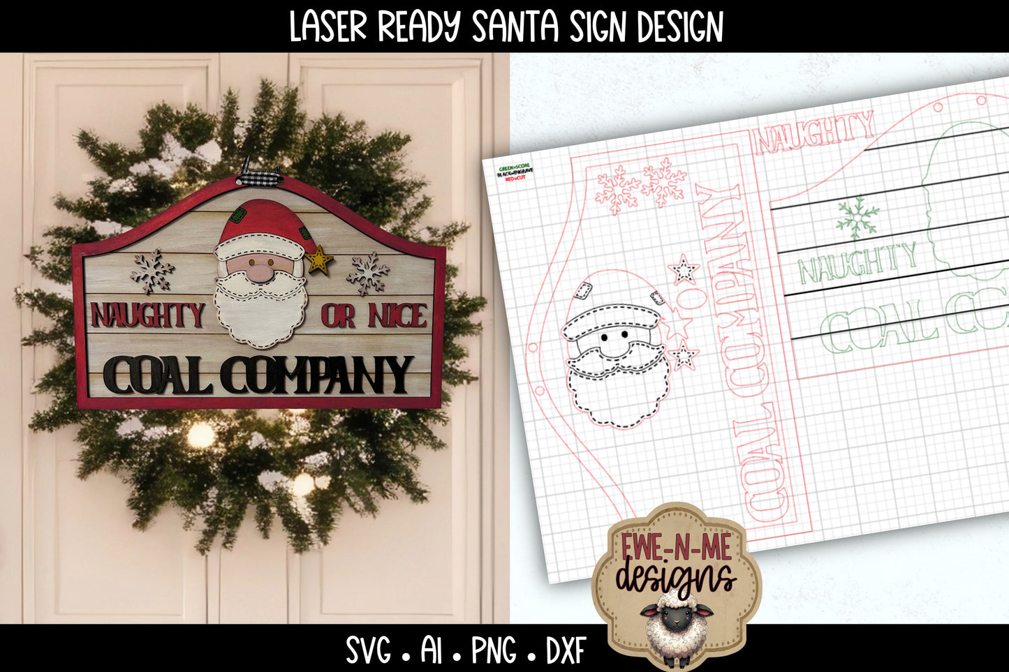 Naughty or Nice Coal Santa Sign | Laser Cut SVG File