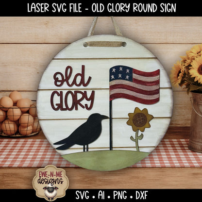 Old Glory Patriotic Crow Round Sign | Laser Cut SVG File