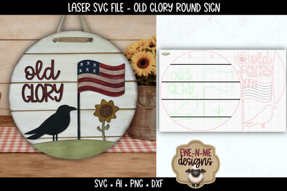 Old Glory Patriotic Crow Round Sign | Laser Cut SVG File
