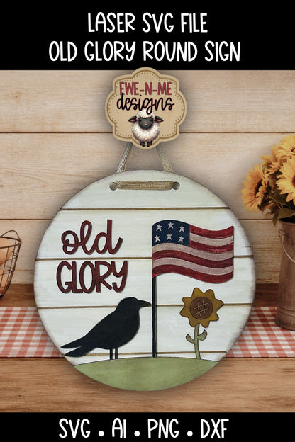 Old Glory Patriotic Crow Round Sign | Laser Cut SVG File