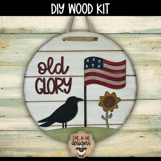 Old Glory Patriotic Crow Round Sign | DIY WOOD KIT