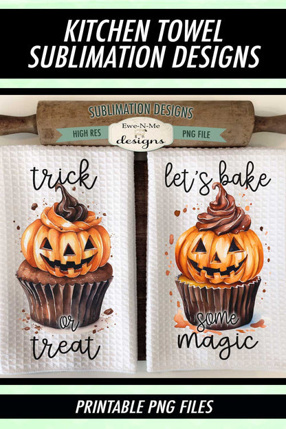 Halloween Jack O Lantern Cupcakes - Kitchen Towel Sublimation Designs