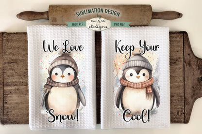 Winter Penguins in Knit Hats - Kitchen Towel Sublimation Designs