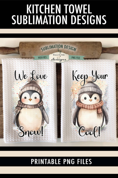 Winter Penguins in Knit Hats - Kitchen Towel Sublimation Designs
