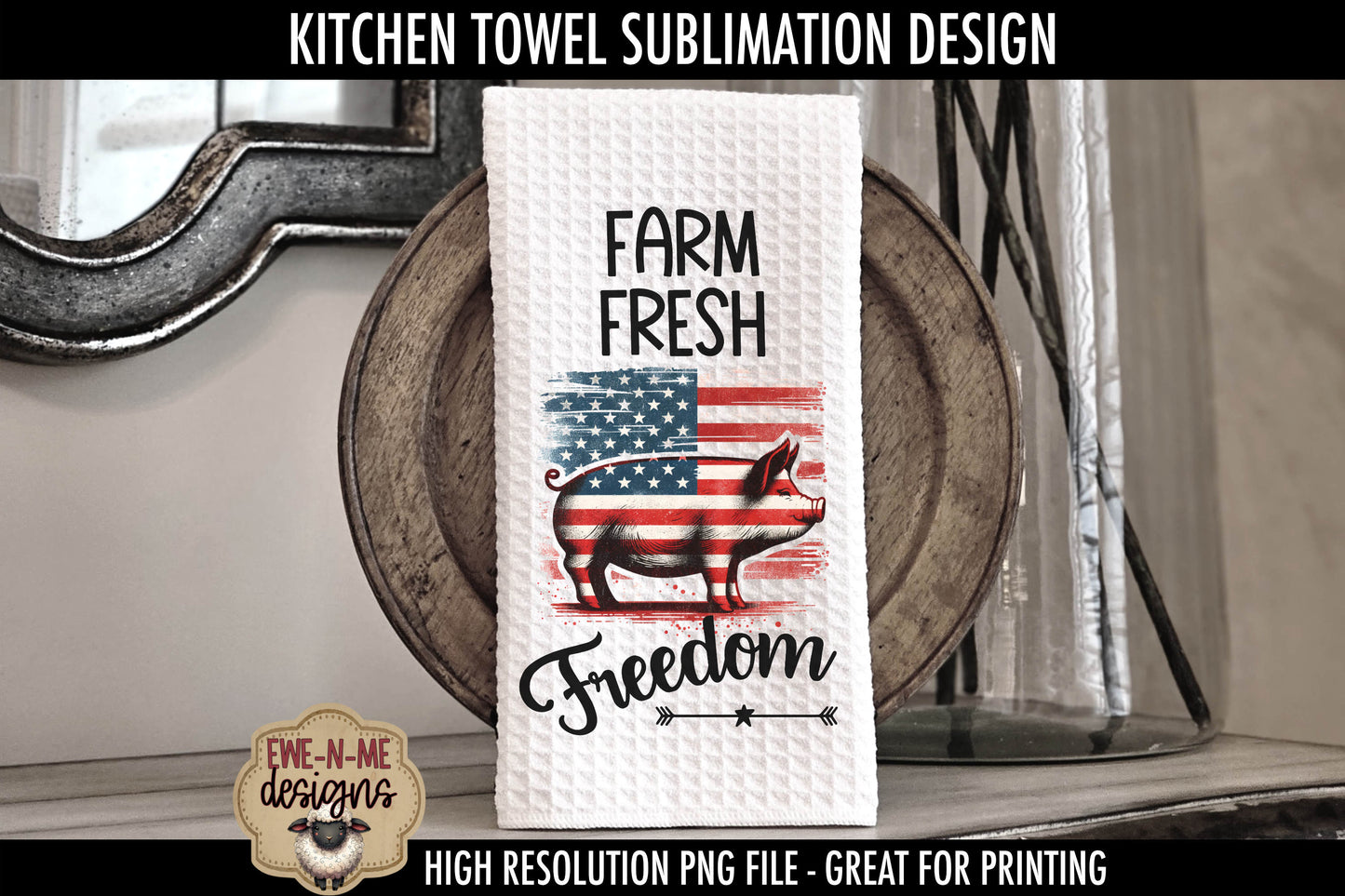 Patriotic Farm Animals - Bundle of 5 - Kitchen Towel Sublimation Designs