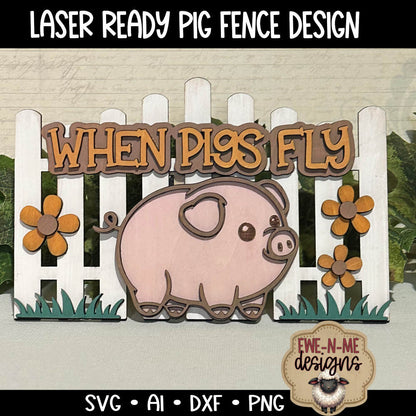 When Pigs Fly Cute Pig With Fence - Laser Cut SVG