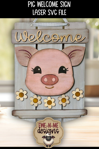 Pig Welcome Door Hanger Sign | Laser Cut SVG File