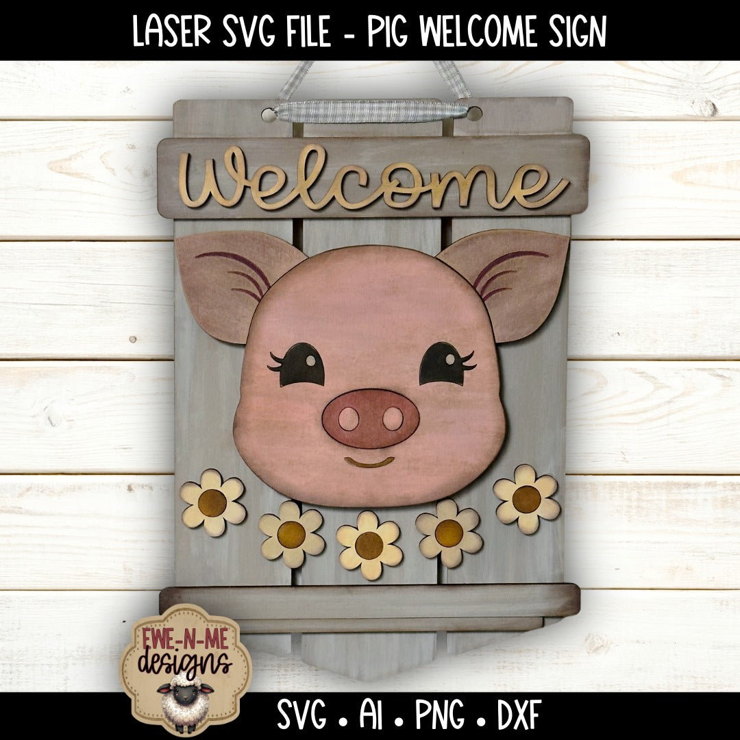 Pig Welcome Door Hanger Sign | Laser Cut SVG File