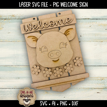 Pig Welcome Door Hanger Sign | Laser Cut SVG File