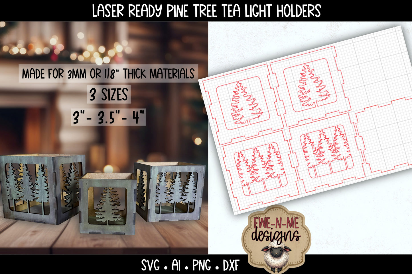Pine Tree Tealight Holder - 3 Sizes | Laser Cut SVG Files