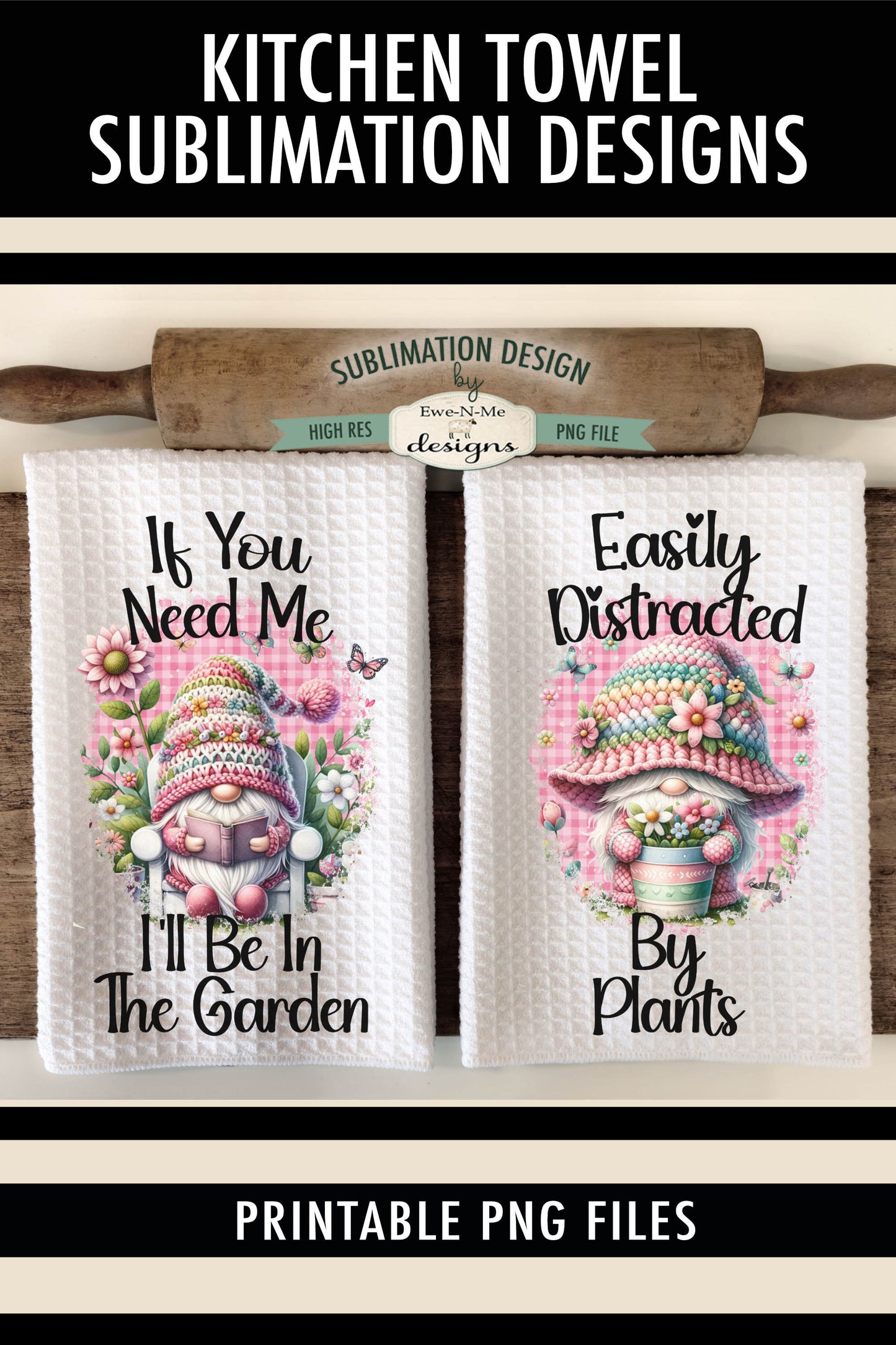 Pink Garden Gnome - Kitchen Towel Sublimation Designs