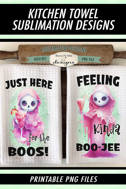 Pink Halloween Ghosts - Kitchen Towel Sublimation Designs