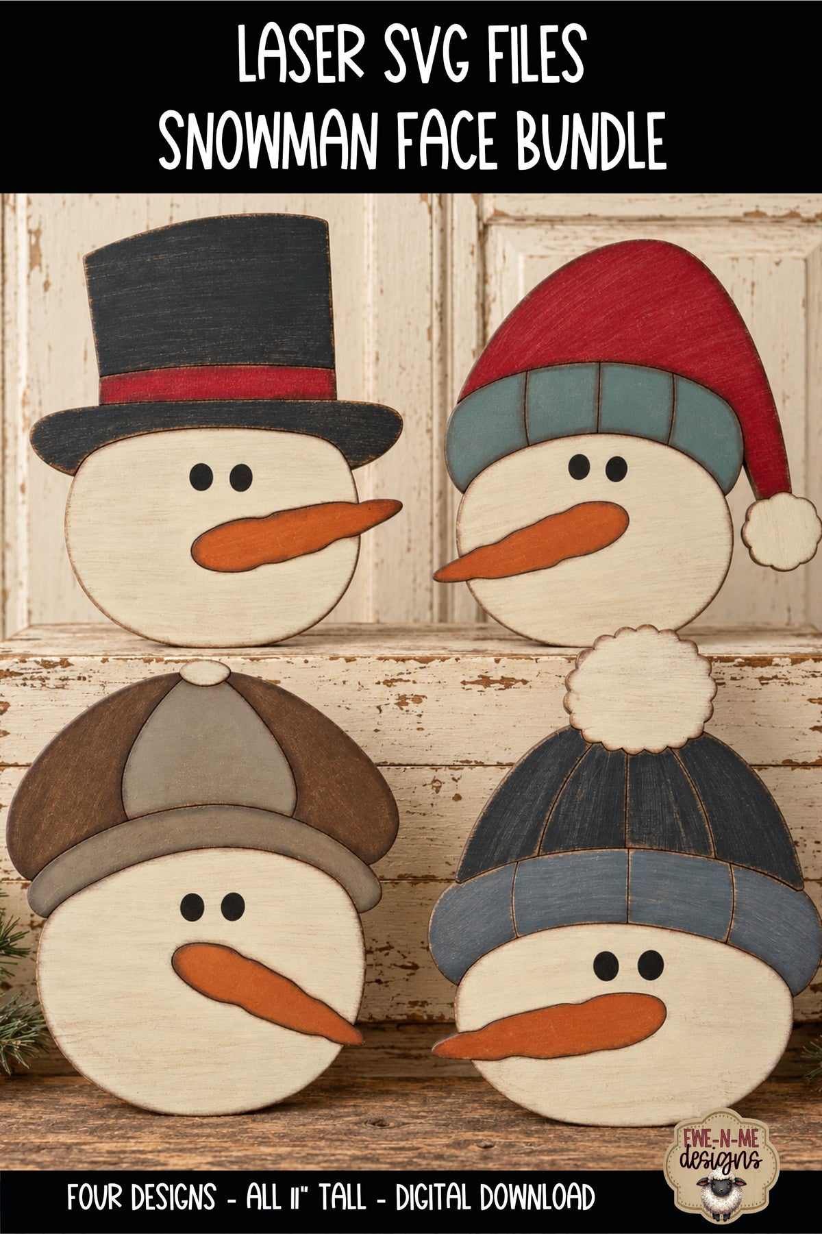 Primitive Snowman Face Bundle | 4 Laser Cut SVG Files