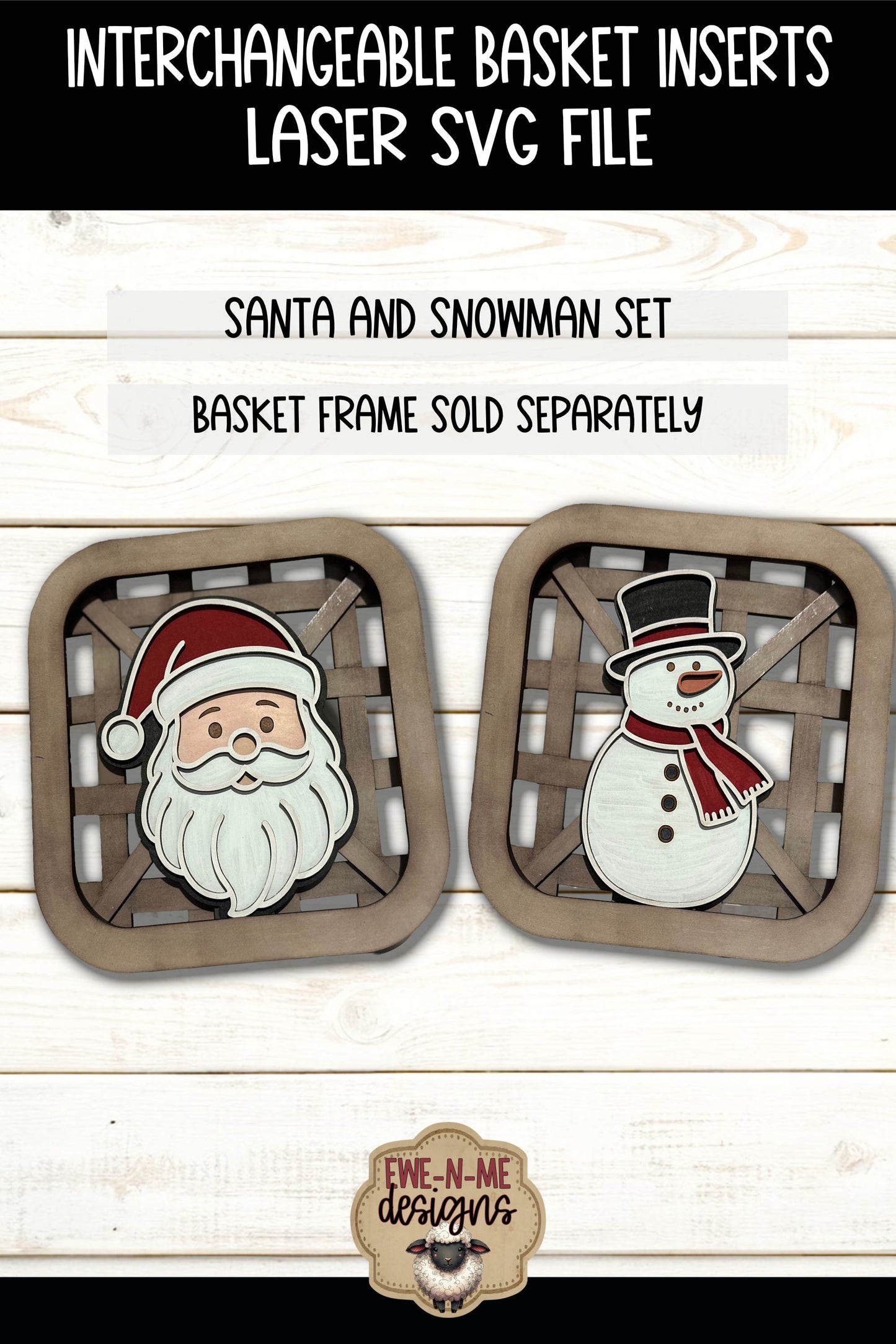 Interchangeable Tobacco Basket Inserts - Santa and Snowman | Laser Cut SVG File
