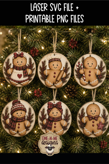 Gingerbread Ornament Bundle | Laser Cut SVG File + Printable PNG Files with Bonus Sticker Files (Copy)