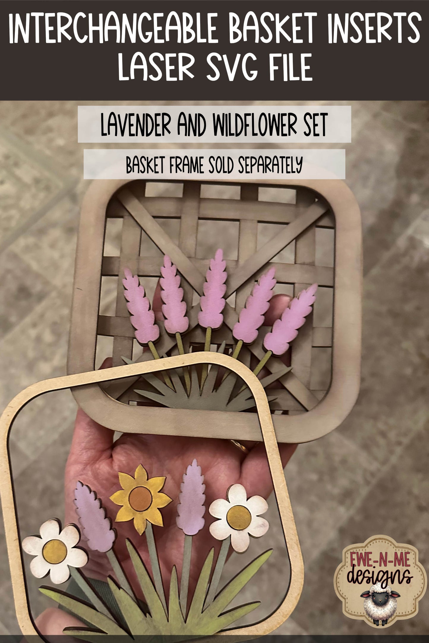 Interchangeable Tobacco Basket Inserts - Lavender and Wildflowers | Laser Cut SVG File