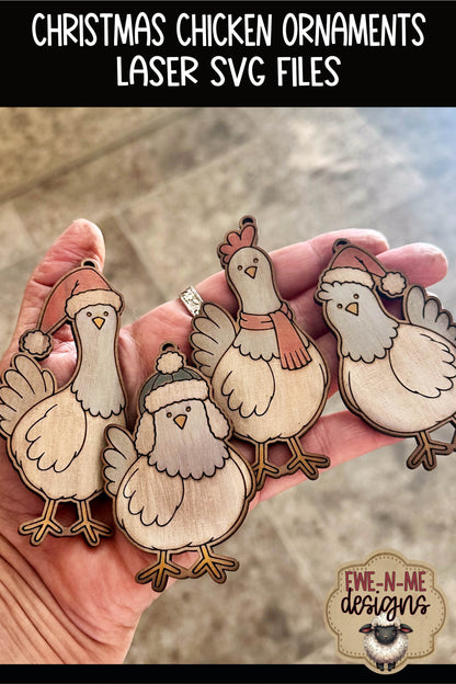 Christmas Chicken Ornaments | 4 Laser Cut SVG Files
