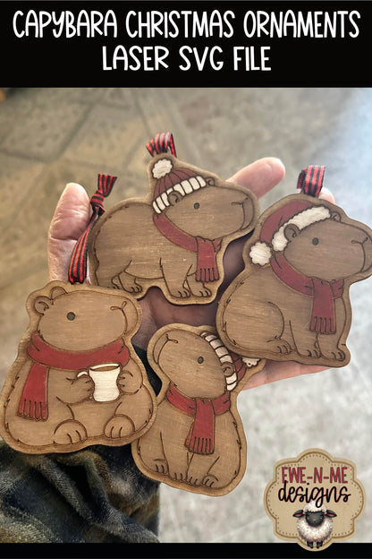 Capybara Christmas Ornaments | 4 Laser Cut SVG Files