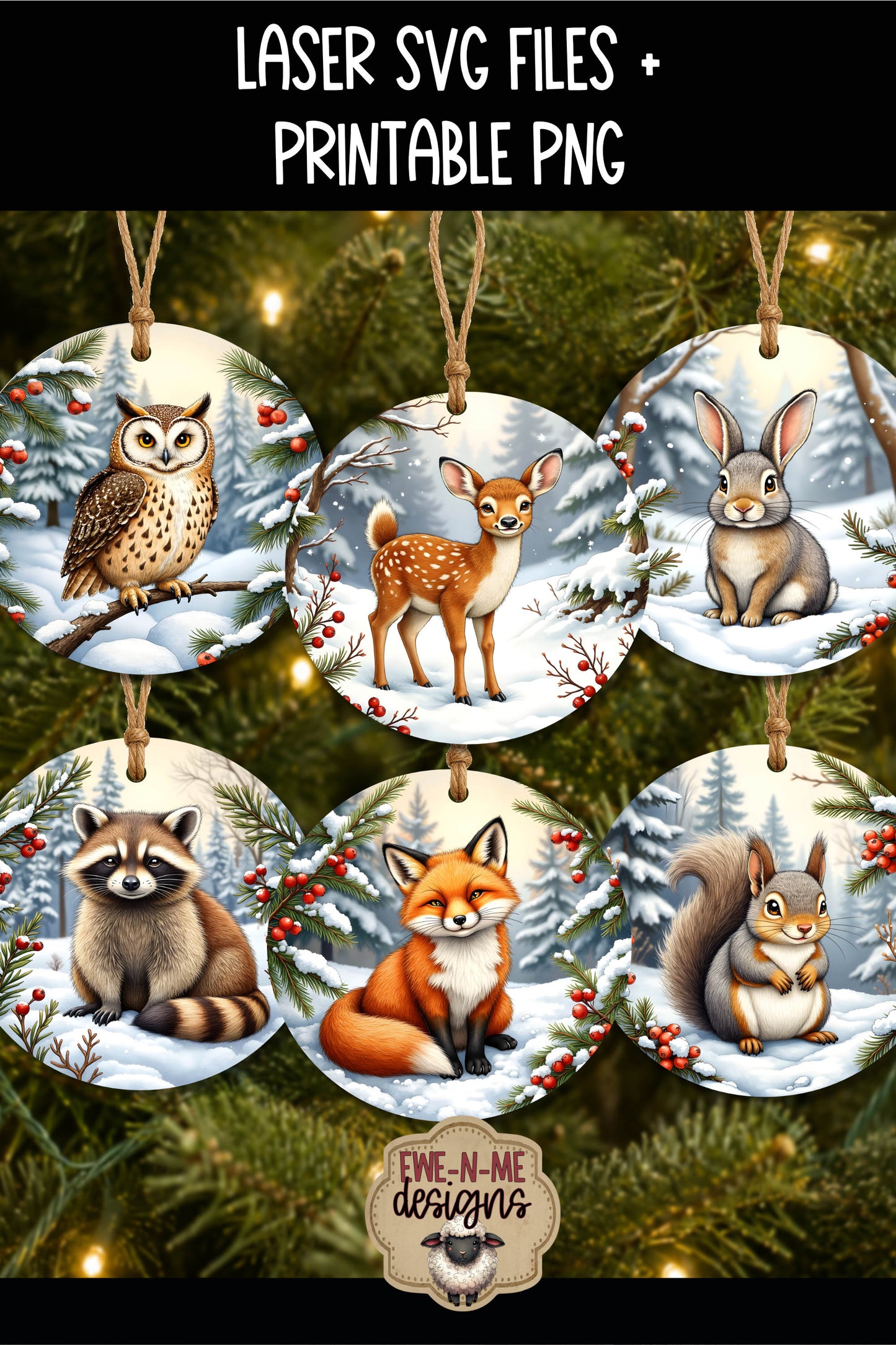 Woodland Animal Ornament Bundle | Laser Cut SVG File + Printable PNG Files with Bonus Sticker File