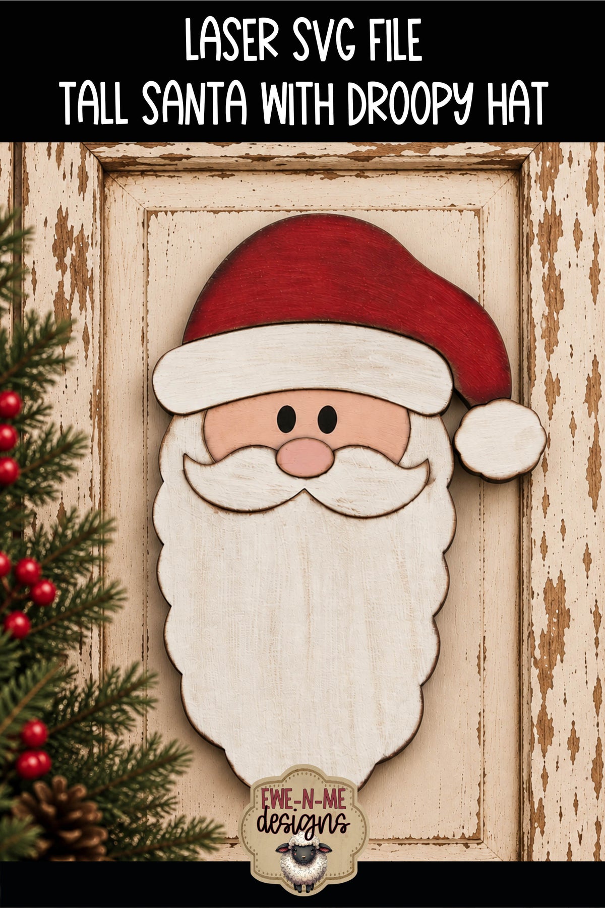 Tall Santa Face - Long Beard | Laser Cut SVG File