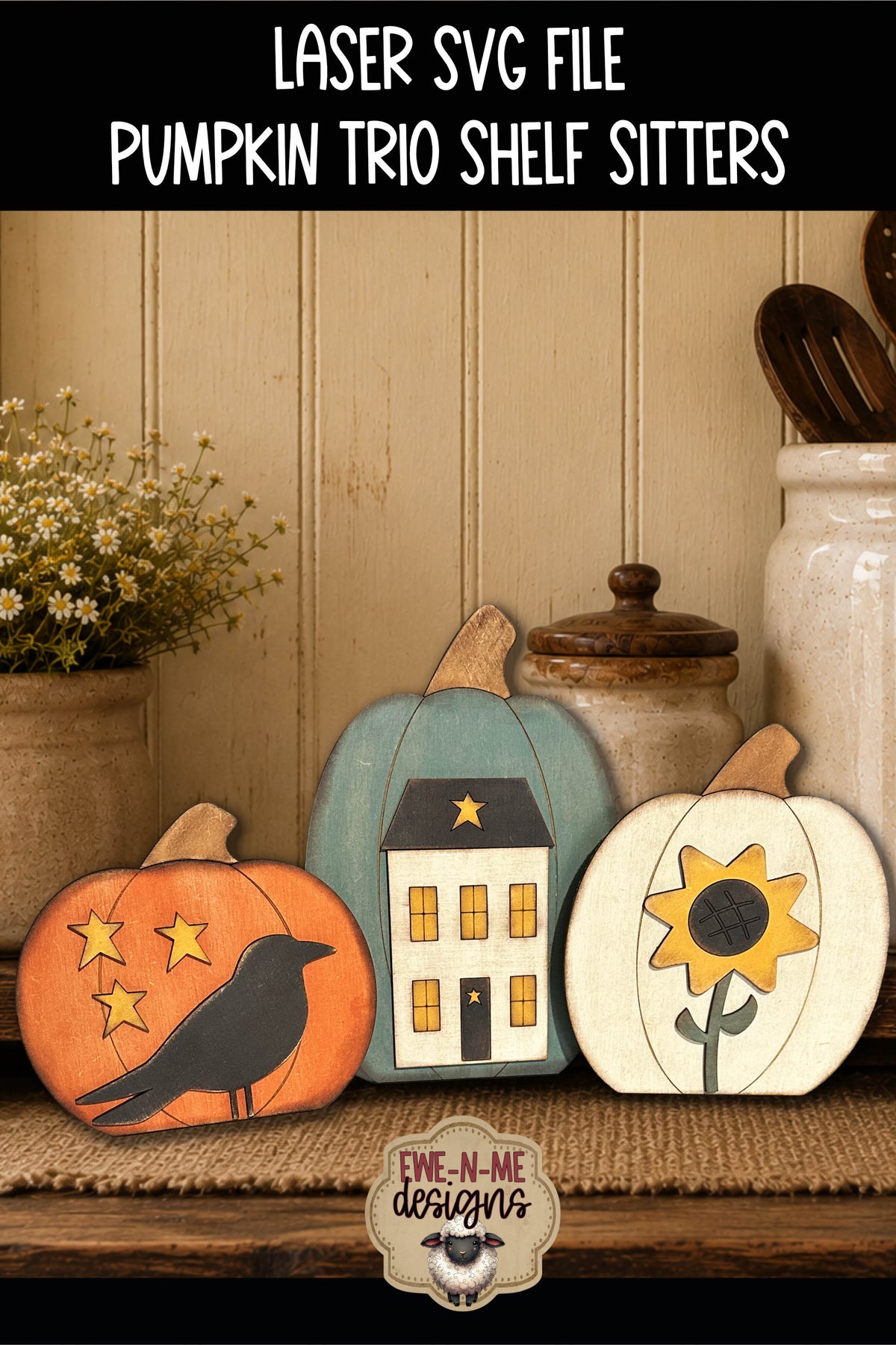 Primitive Pumpkin Shelf Sitter Trio | Laser Cut SVG Files