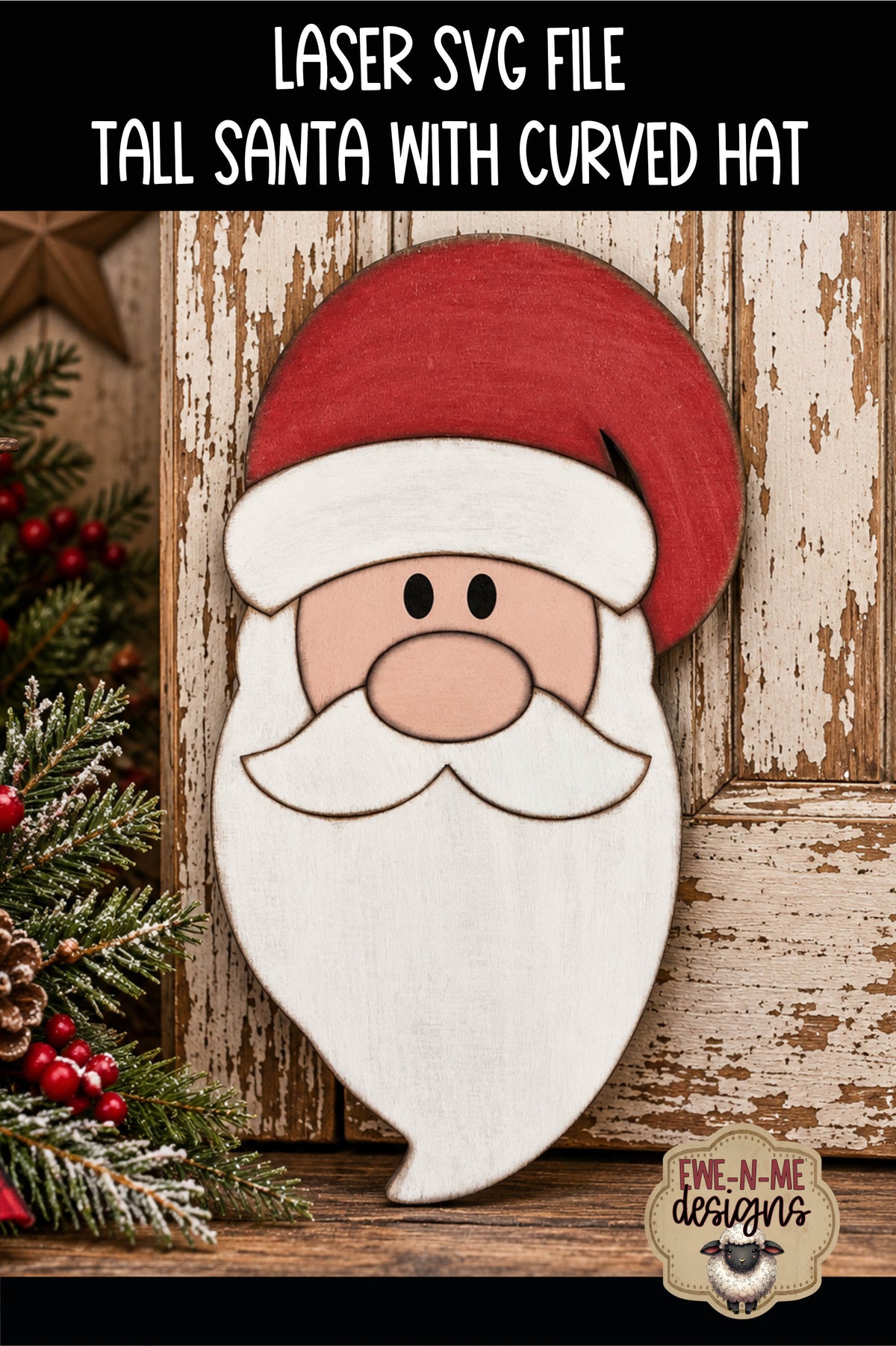 Tall Santa Face - Curved Hat | Laser Cut SVG File