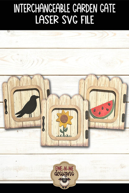 Interchangeable Garden Gate Frame with 3 Slide-In Designs | Laser Cut SVG File