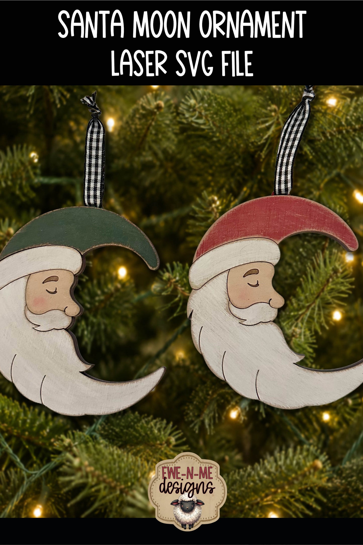 Crescent Moon Santa Ornament | Laser Cut SVG Files