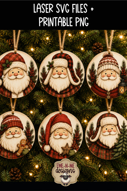 Santa Ornament Bundle | Laser Cut SVG File + Printable PNG Files with Bonus Sticker File