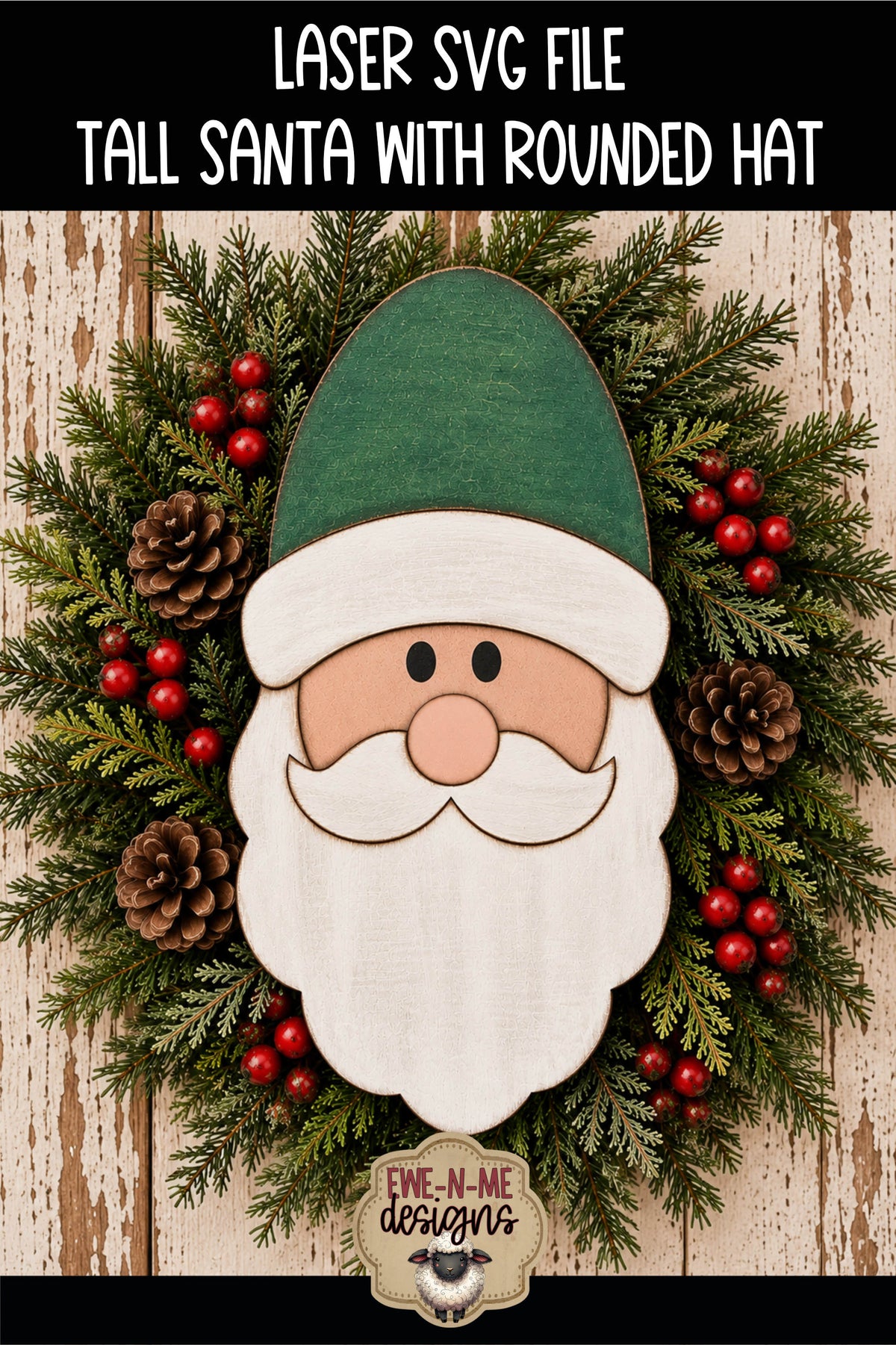 Tall Santa Face - Rounded Hat | Laser Cut SVG File