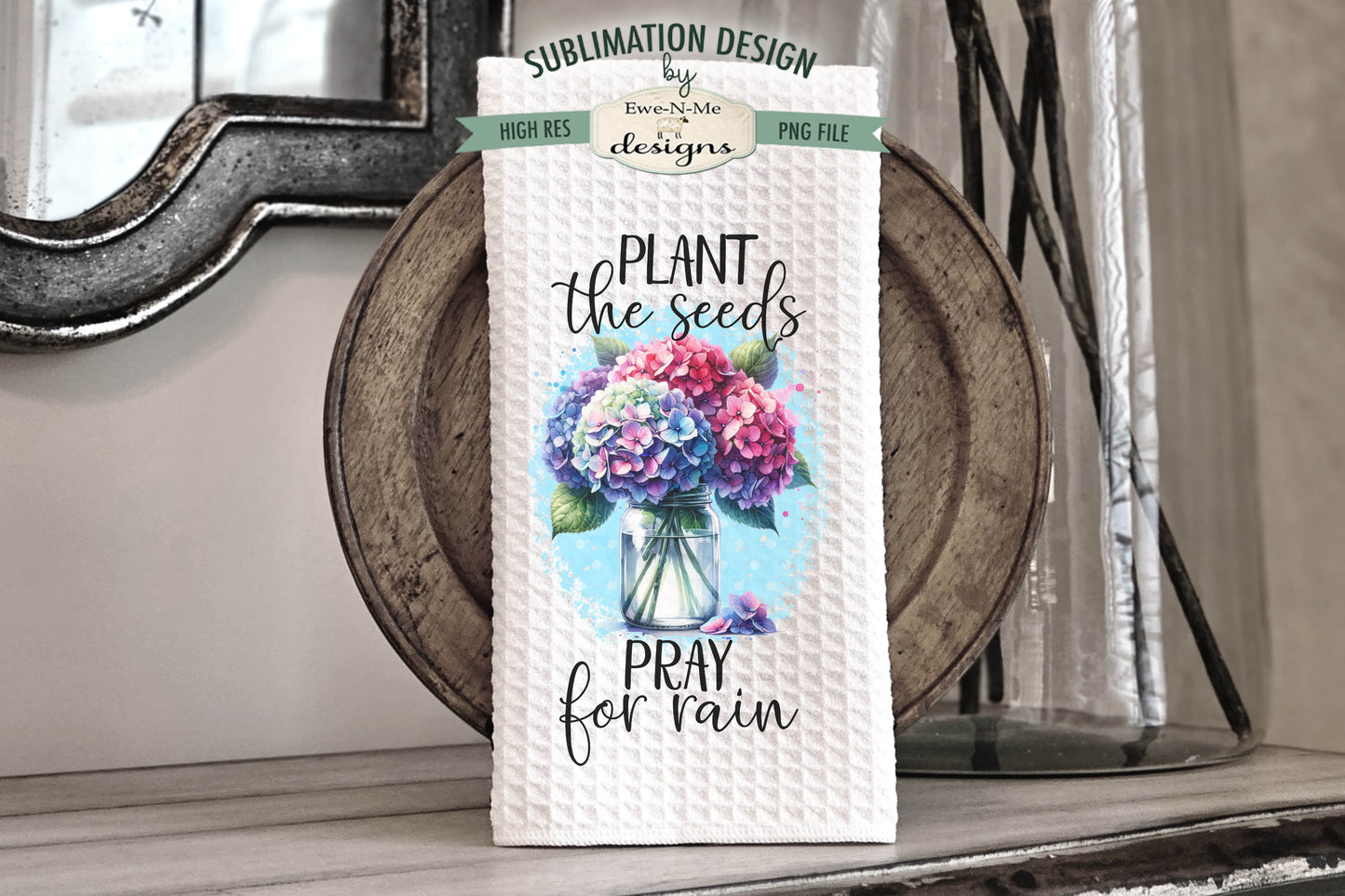 Hydrangea In Mason Jars - Kitchen Towel Sublimation Designs