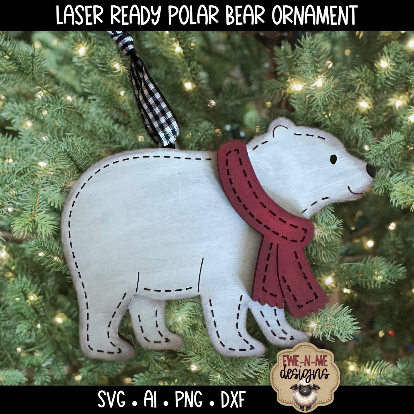 Polar Bear with Scarf Ornament | Laser Cut SVG File
