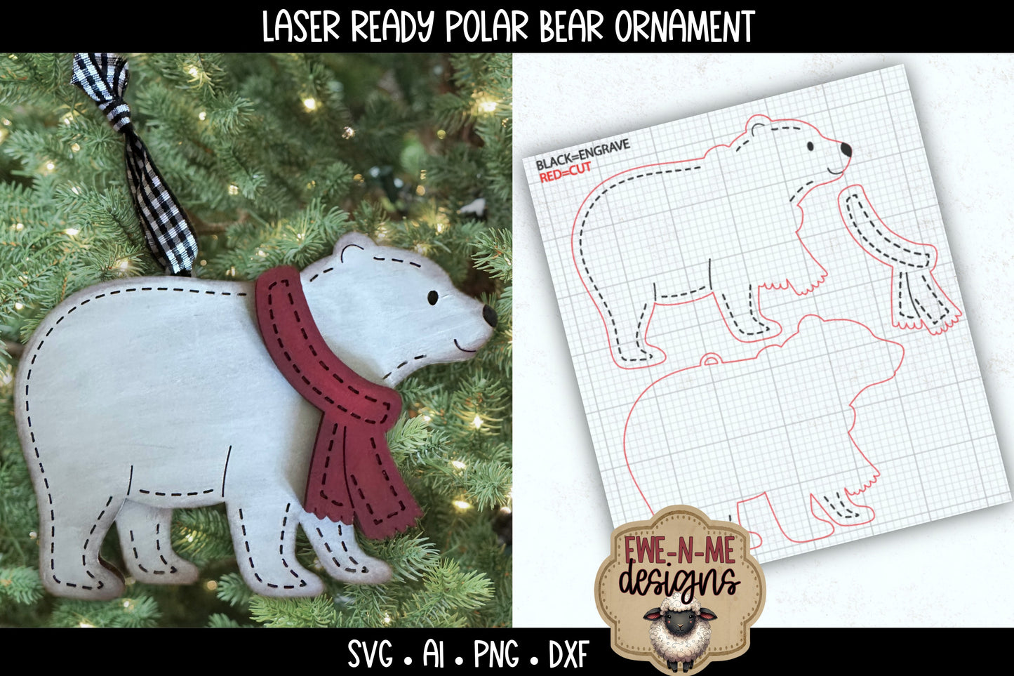 Polar Bear with Scarf Ornament | Laser Cut SVG File