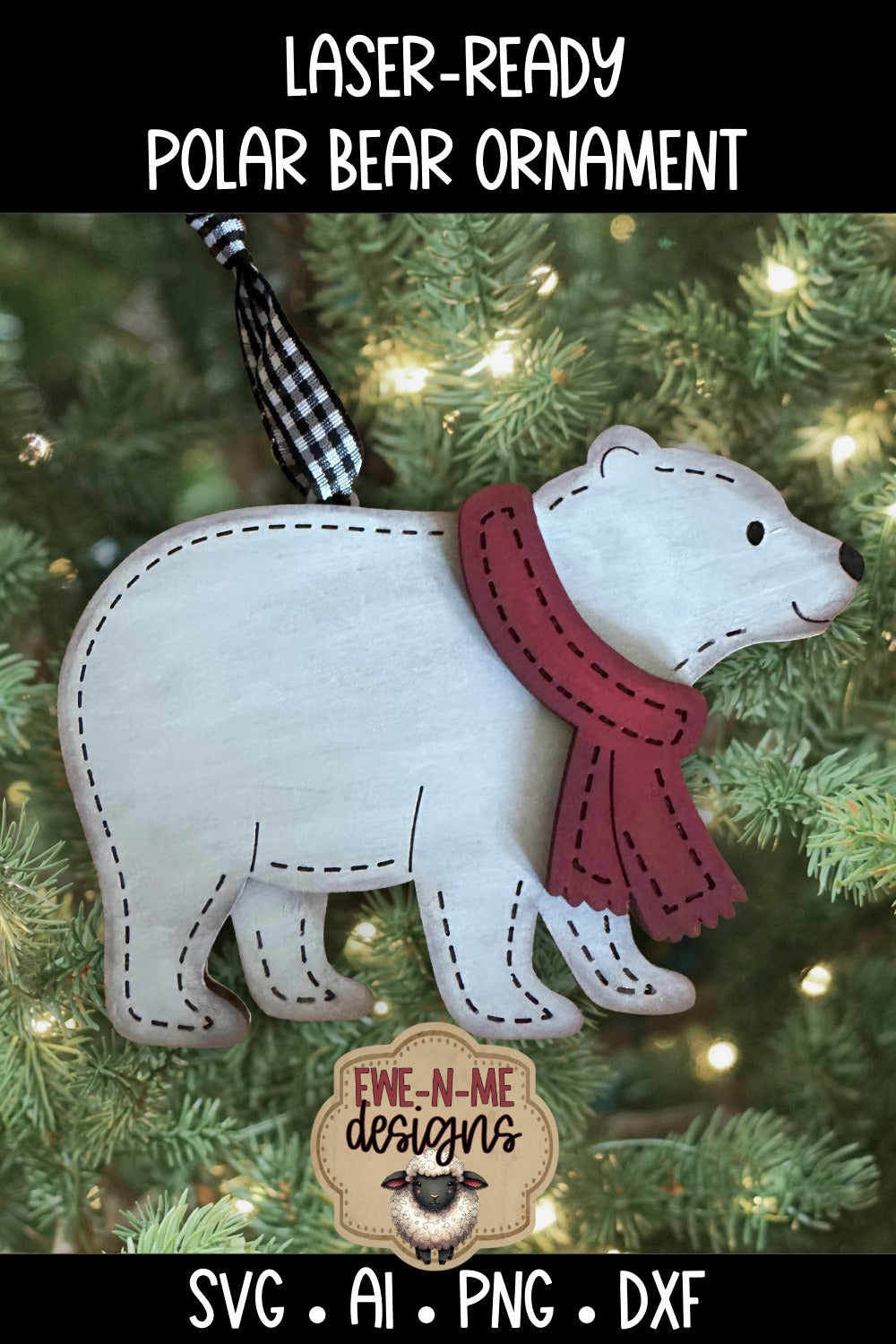 Polar Bear with Scarf Ornament | Laser Cut SVG File