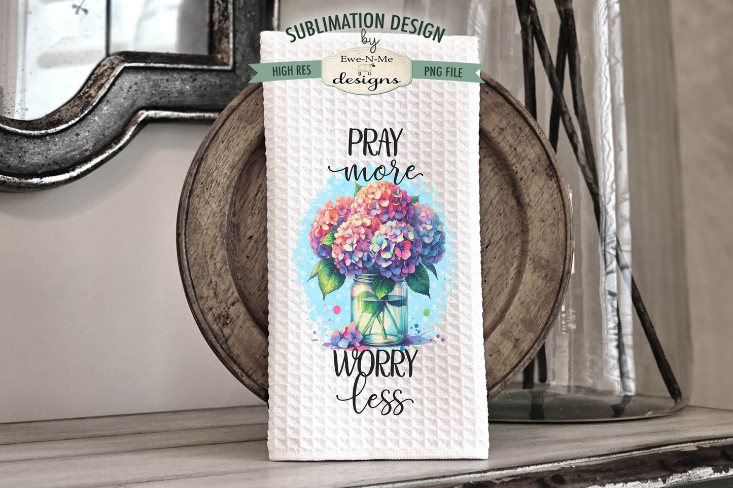 Hydrangea In Mason Jars - Kitchen Towel Sublimation Designs
