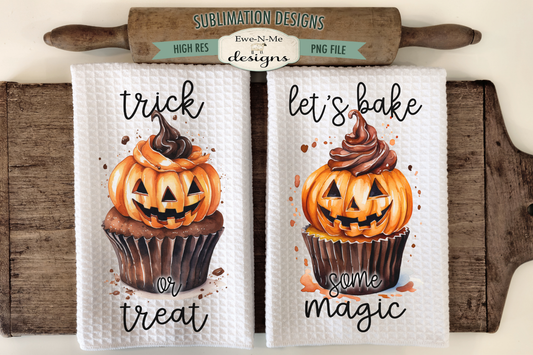 Halloween Jack O Lantern Cupcakes - Kitchen Towel Sublimation Designs
